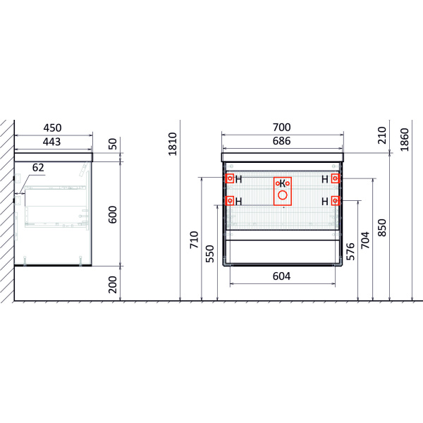 Тумба под раковину Jorno Tossony 70 Toss.01.70/P/DS-A/JR