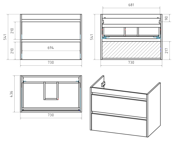 Тумба под раковину Brevita Balaton 75 BAL-06075-01-01П2Я