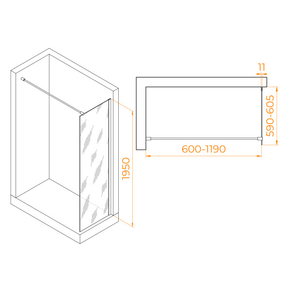 Душевая перегородка 60 см RGW WA-002 Walk-in 35100206-11 прозрачное