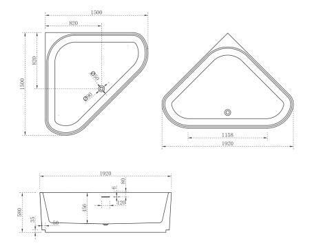 Акриловая ванна (150х150) ABBER AB9446MW без гидромассажа, белый