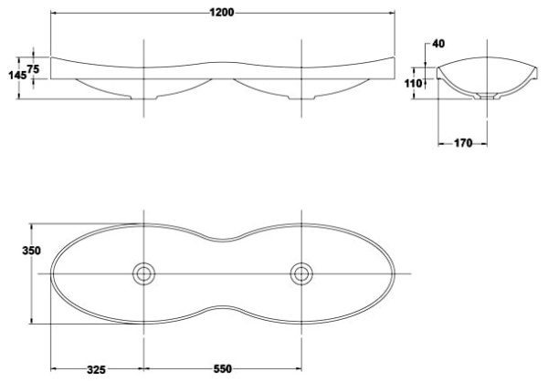 Раковина двойная накладная 120х35 GALA Klea 33030