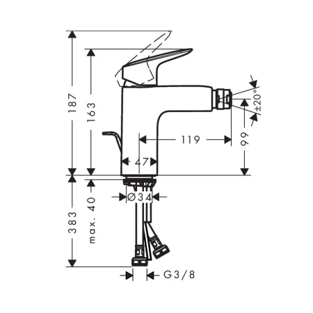 Смеситель для биде с донным клапаном Hansgrohe Logis 71200000 хром