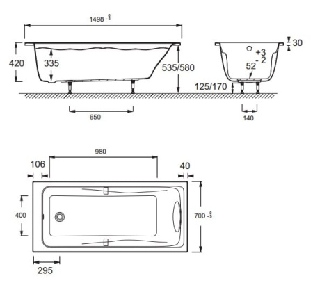 Ванна акриловая (150х70) Jacob Delafon Odeon Up E6061RU-00