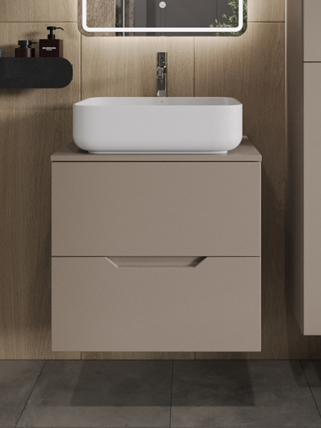 Тумба с раковиной подвесная 60 см, Orange Line Li-60TuLMDF+B05-500W латте/белый