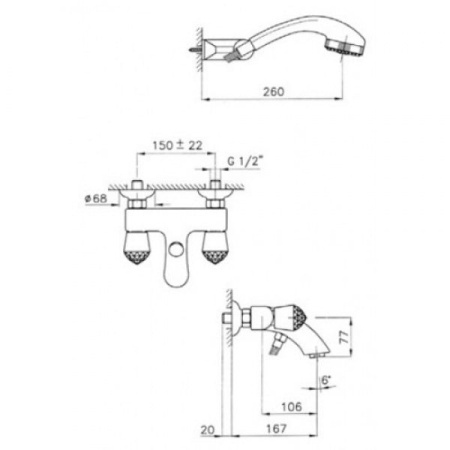Смеситель для ванны с ручным душем Nicolazzi Cristallo 2002CR22