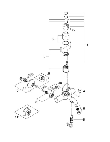 Однорычажный смеситель для ванны с душем Grohe BauClassic 32865 000 (32865000) хром Однорычажный смеситель для ванны с душем Grohe BauClassic 32865 000 (32865000) хром