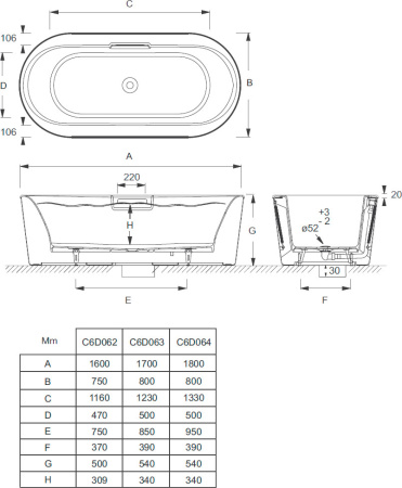 Чугунная ванна отдельностоящая (180х80) Jacob Delafon Volute 6D064-00