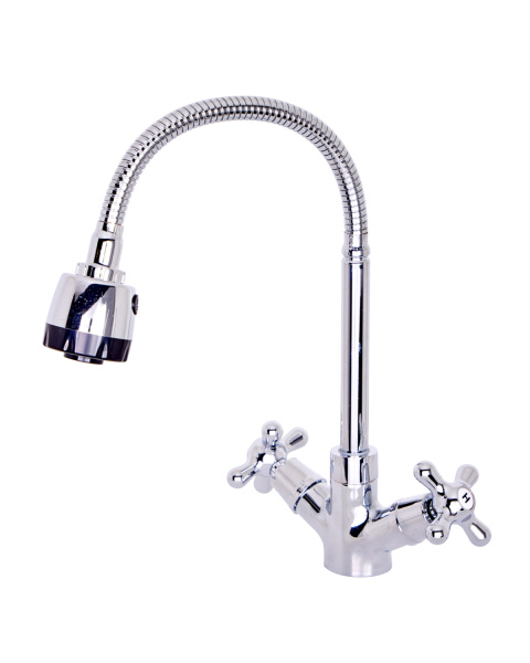 Смеситель для кухни двухвентильный полимерный с гибким изливом OneLife P03-004cr хром