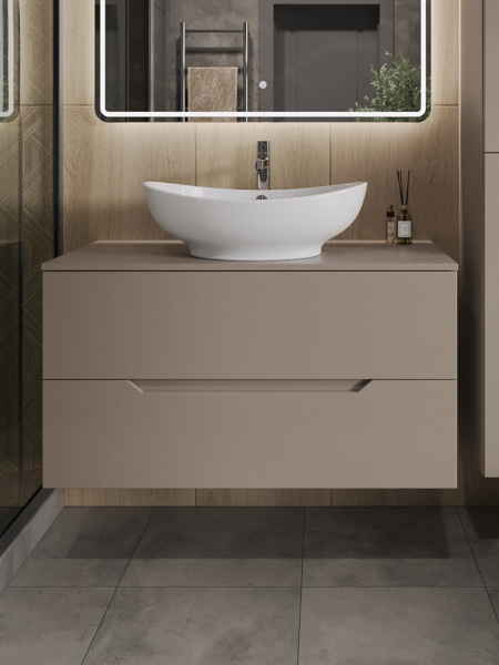 Тумба с раковиной подвесная 100 см, Orange Line Li-100TuLMDF+B08-585W латте/белый