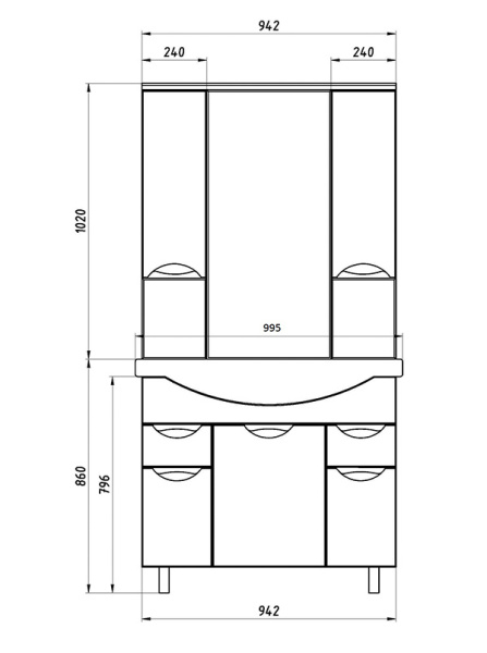 Зеркальный шкаф (94х102)   ASB-Mebel Мессина 100 9616