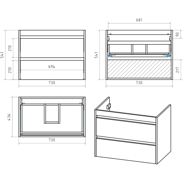 Тумба с раковиной Brevita Balaton 75 УТ000023723