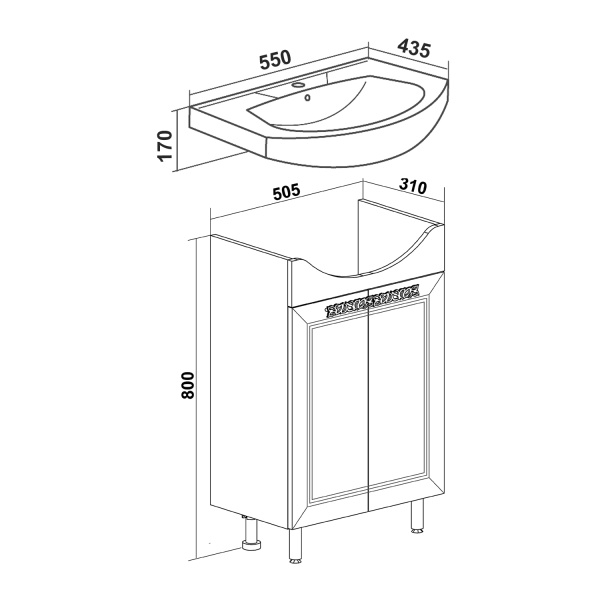 Тумба под раковину Runo  Монро 55 (00-00000457)