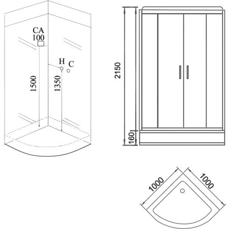 Душевая кабина (100х100) Grossman  GR241 раздвижная, черный, прозрачный