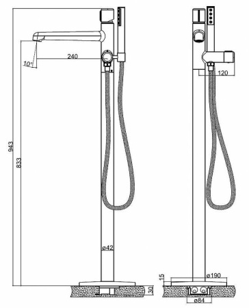 Смеситель для ванны с душем BelBagno UNO-FMT-NERO