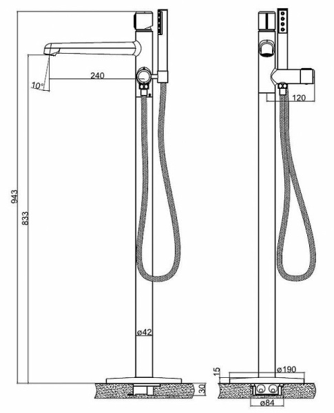Смеситель для ванны с душем BelBagno UNO-FMT-NERO
