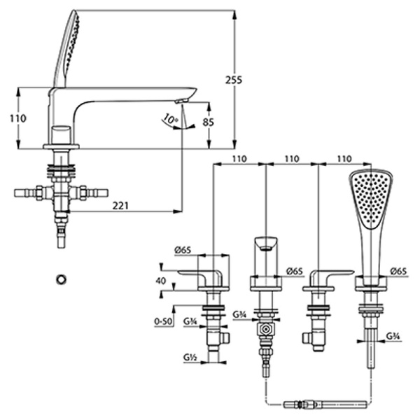 Смеситель на борт ванны Kludi Ameo 414240575