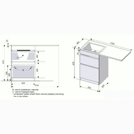 Раковина для мебели Style Line Даллас 115х48 СС-00000519 правая
