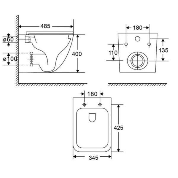 Комплект унитаза с инсталляцией Grossman Galaxy 97.4497SQC.01.000 с клавишей смыва