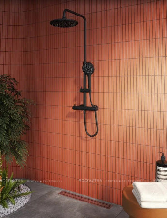 Душевая система Vitra Aquaheat Bliss 240 2F A4720536EXP, матовый черный