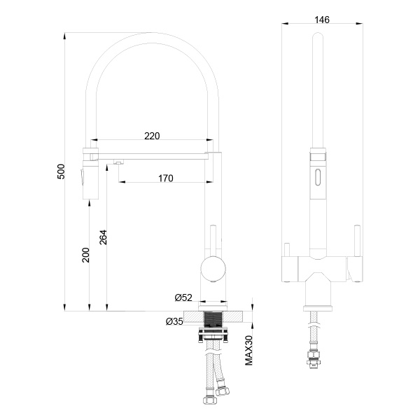 Кухонный смеситель с гибким изливом Oliveeka OL-458009-MB, чёрный матовый