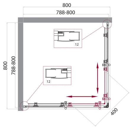 Душевой уголок (80х80) BelBagno UNO-195-A-2-80-P-Cr