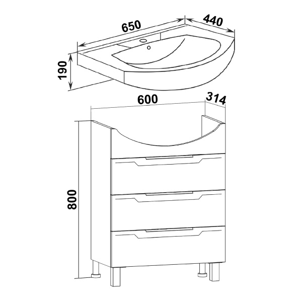 Тумба под раковину Runo  Верона 65 (00000001145)