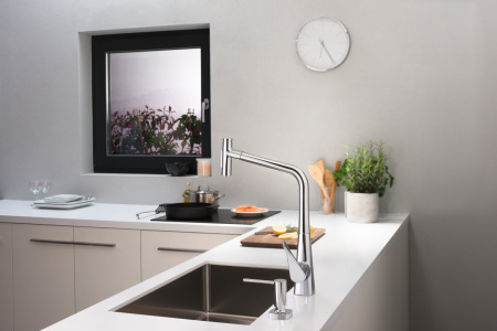 Смеситель для кухни с выдвижным изливом Hansgrohe Metris Select M71 2jet 73816000 хром