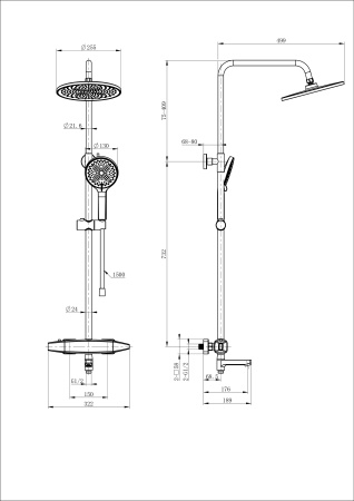 Душевая система с термостатом WONZON & WOGHAND NEO, черный матовый WW-B3035-A2-MB