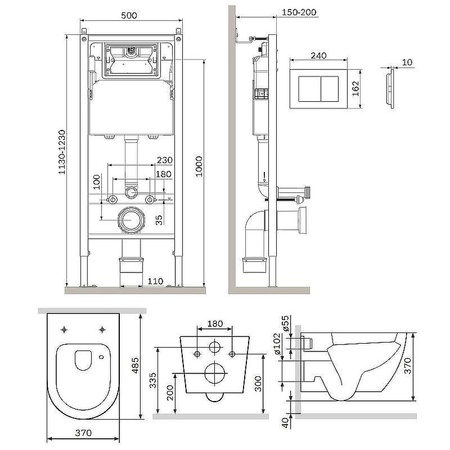 Комплект унитаза с инсталляцией Am.Pm Sense FlashClean Like IS90251.801900 с сиденьем микролифт, кнопка хром глянец