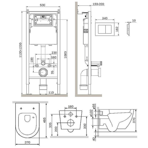 Комплект унитаза с инсталляцией Am.Pm Sense FlashClean Like IS90251.801900 с сиденьем микролифт, кнопка хром глянец