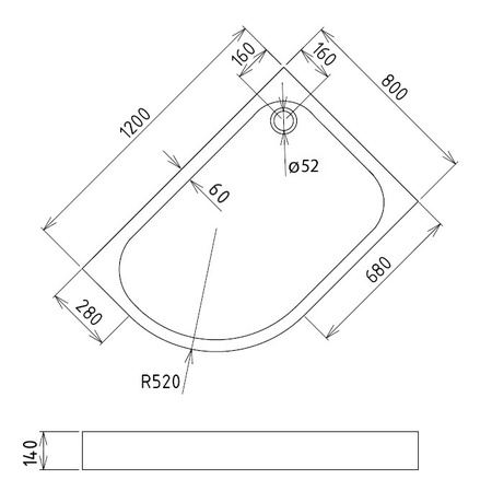 Акриловый душевой поддон (120х80) Gemy ST18 R асимметричная, белый