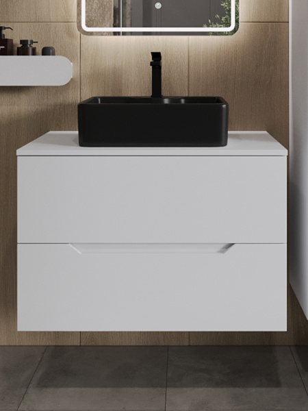 Тумба с раковиной подвесная 80 см, Orange Line Li-80TuwMDF+B01-475MB белый/черный