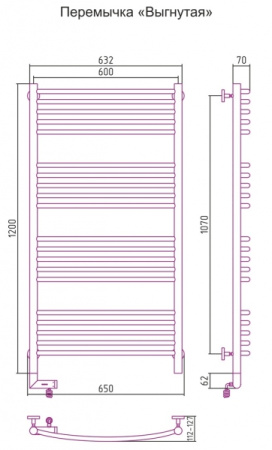 Полотенцесушитель Электрический Cунержа Богема 2.0 Левый (1200x600) Выгнутая Матовый БЕЛЫЙ 30-5202-1260