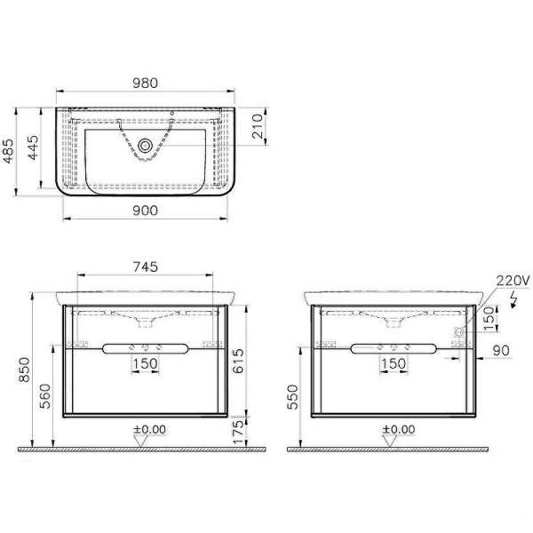 Тумба с раковиной Vitra Sento 100 60838