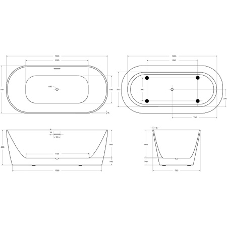 Акриловая ванна (170x80) BelBagno BB415-1700-800