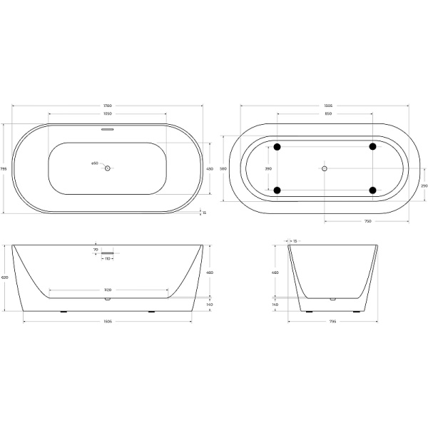 Акриловая ванна (170x80) BelBagno BB415-1700-800 Акриловая ванна (170x80) BelBagno BB415-1700-800