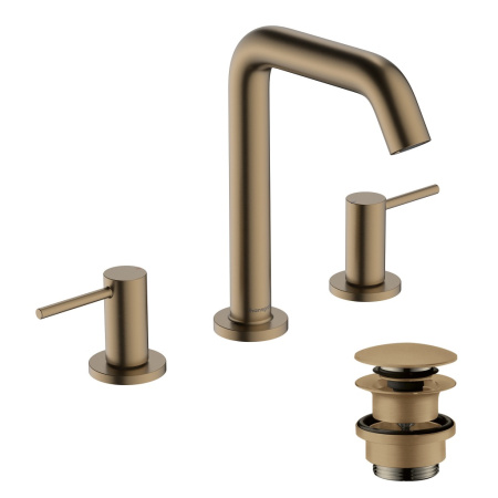 Смеситель для раковины на 3 отверстия с донным клапаном Push-Open Hansgrohe Tecturis S 73330140 шлифованная бронза