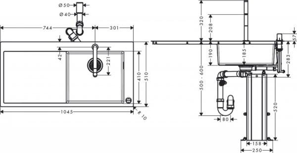 Кухонная мойка комбинированная с крылом для сушки слева AXOR 43205800
