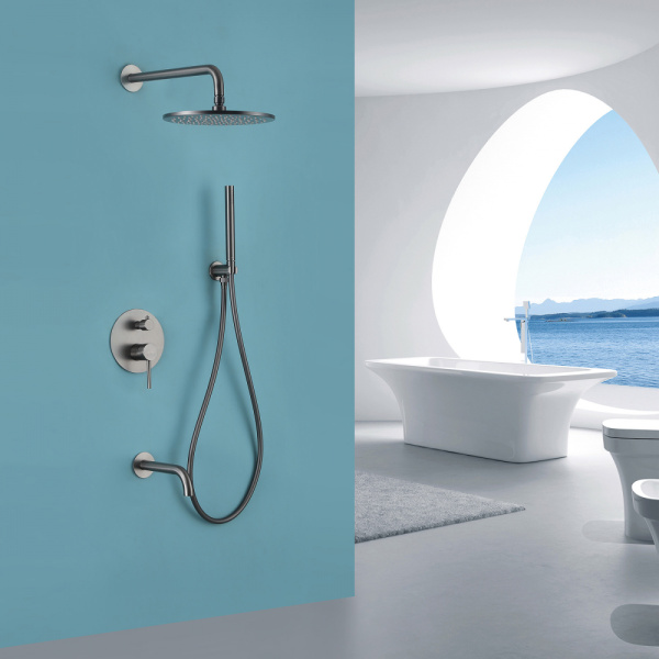 Душевой комплект ABBER Wasser Kreis AF8117NG скрытого монтажа с изливом, никель