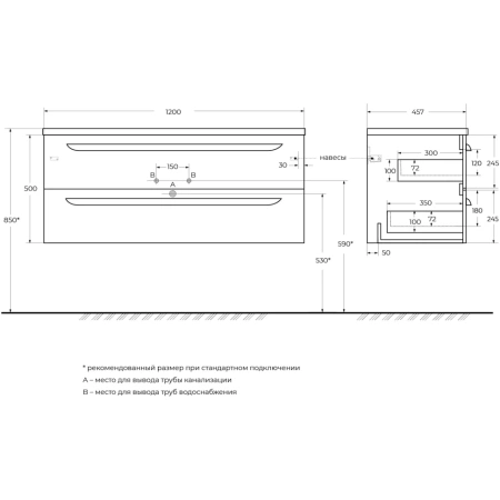Тумба под раковину Cezares ECO-CER-N-1200-2C-SO-BL Bianco Lucido без ручек
