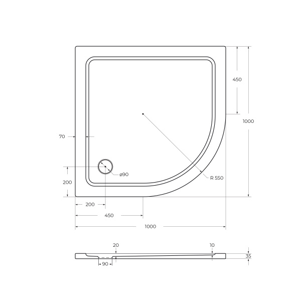 Душевой поддон (100х100) CEZARES TRAY-M-R-100-550-35-W