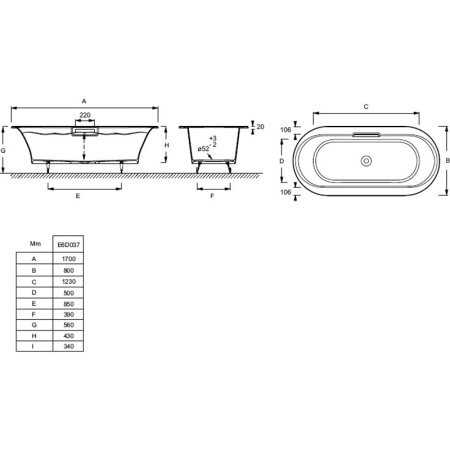 Чугунная ванна (170x80) Jacob Delafon Volute E6D037-00