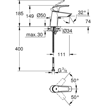 Смеситель для раковины без донного клапана Grohe Eurosmart 23967 003 (23967003) хром