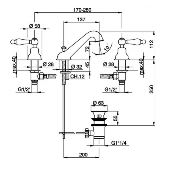 Смеситель Cisal Toscana TS00102027 Смеситель Cisal Toscana TS00102027