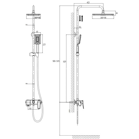 Душевая система с изливом Rush Nevis NE1735-40Black