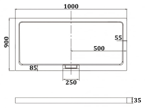 Душевой поддон прямоугольный 90х100х3,5 RGW AWS-21 03190390-01