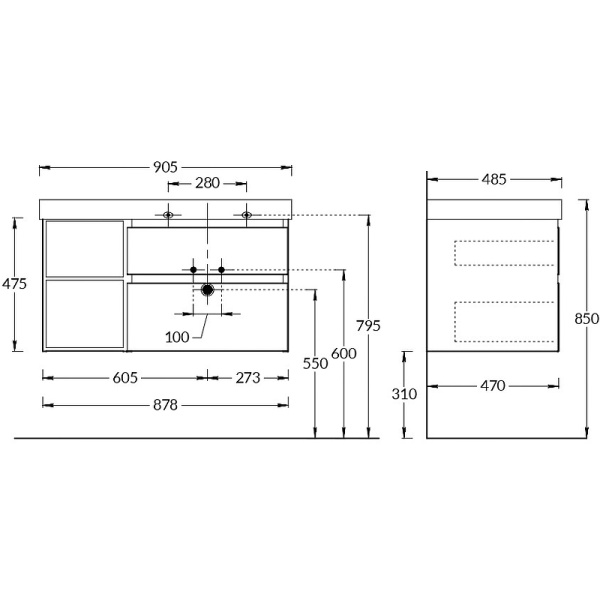 Тумба под раковину Kerama Marazzi Cubo 90 CUB.90.2Rh\MAL.N
