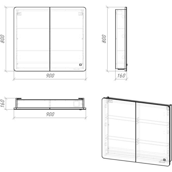 Зеркало-шкаф (90х80) Grossman Адель 209004 с LED подсветкой правая