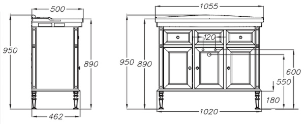 Тумба под раковину Opadiris Кантара 105  00-00003680 белый матовый (без раковины)