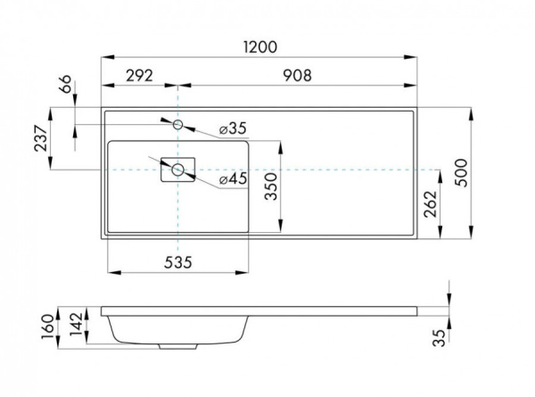 Раковина Aquaton Лайн 1A72863KLF21L, 120 см, литьевой мрамор, левая, графит